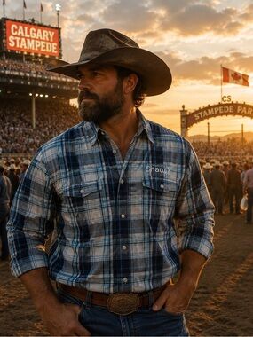 Blue and White Plaid Western Shirt